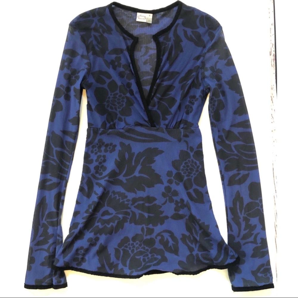 Johnny Heaven Blue Black Floral Mesh Tunic Top